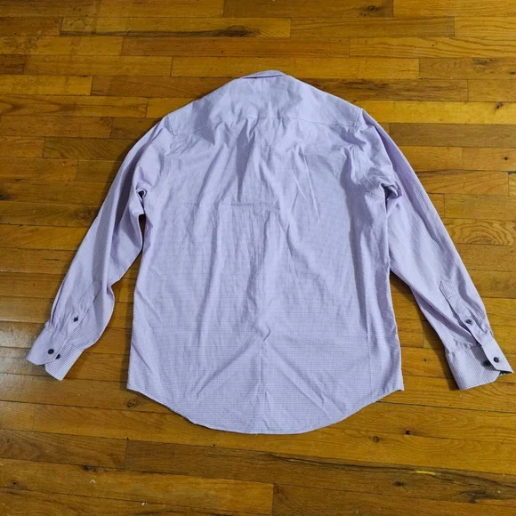 Twillory Men's Gingham Performance Dress Shirt Purple White 15 - Picture 6 of 7